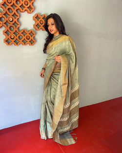 EE-V01378 Green Tussar Sari