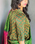 BL-F38071R Green Ajrak Fabric