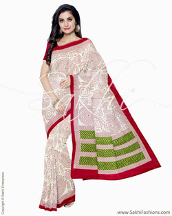 IMR-1108 - Beige & Red Blended Tussar Saree