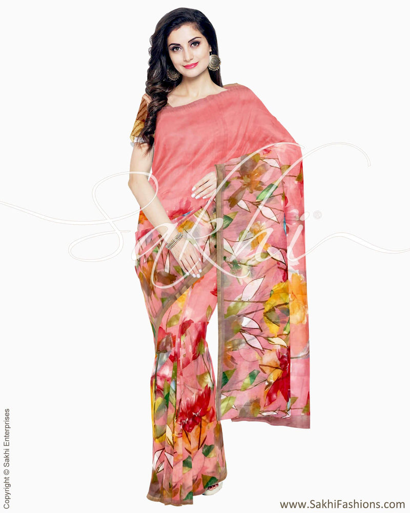 IMR-11273 - Multi & Peach Blended Tussar Saree