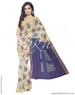 IMR-1759 - Blue & Beige Pure Tussar Silk Saree