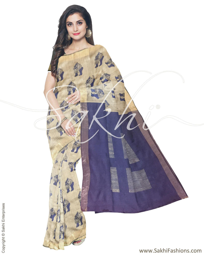 IMR-1759 - Blue & Beige Pure Tussar Silk Saree