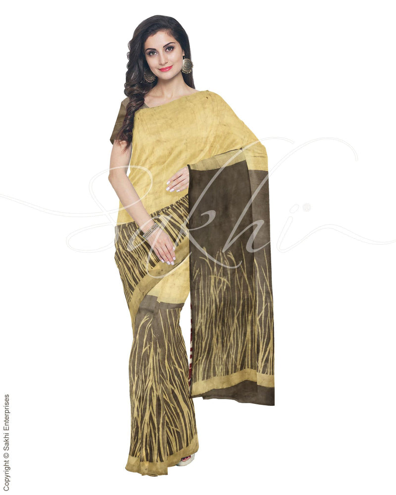IMR-19706 - Mustard & Brown Tussar  Saree