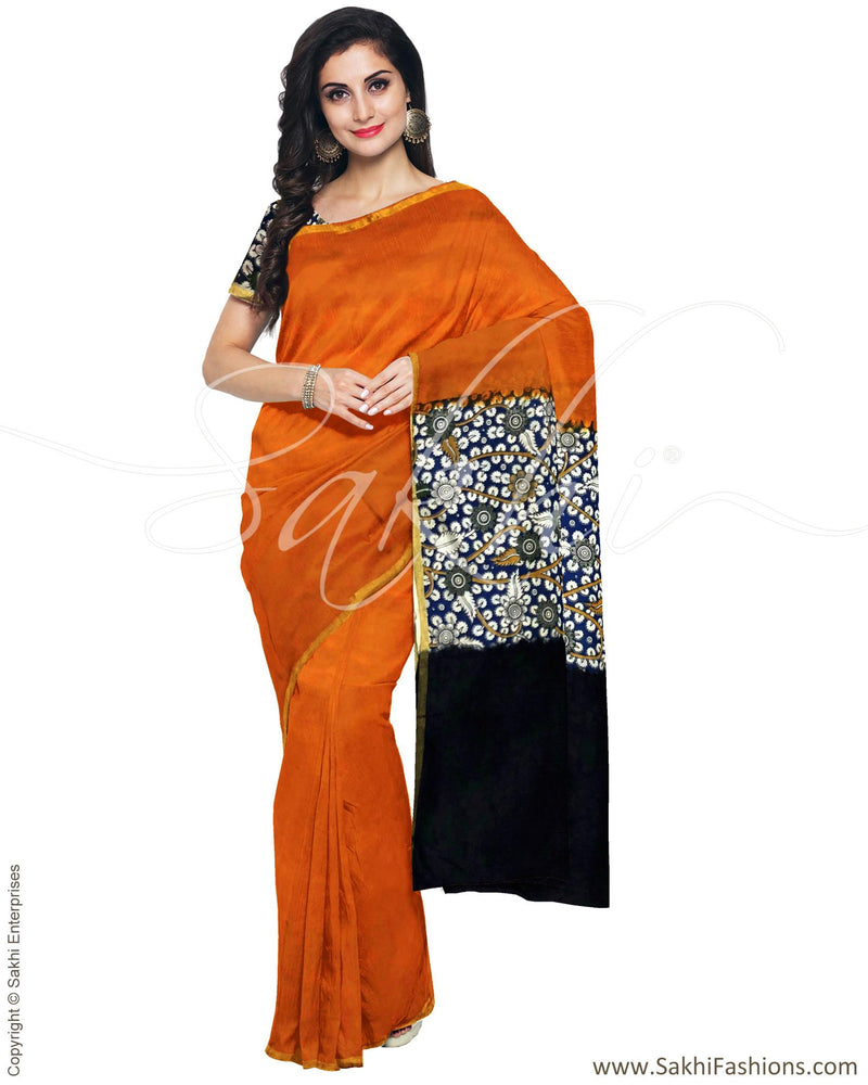 IMR-19821 - Orange &  Pure Silk Saree