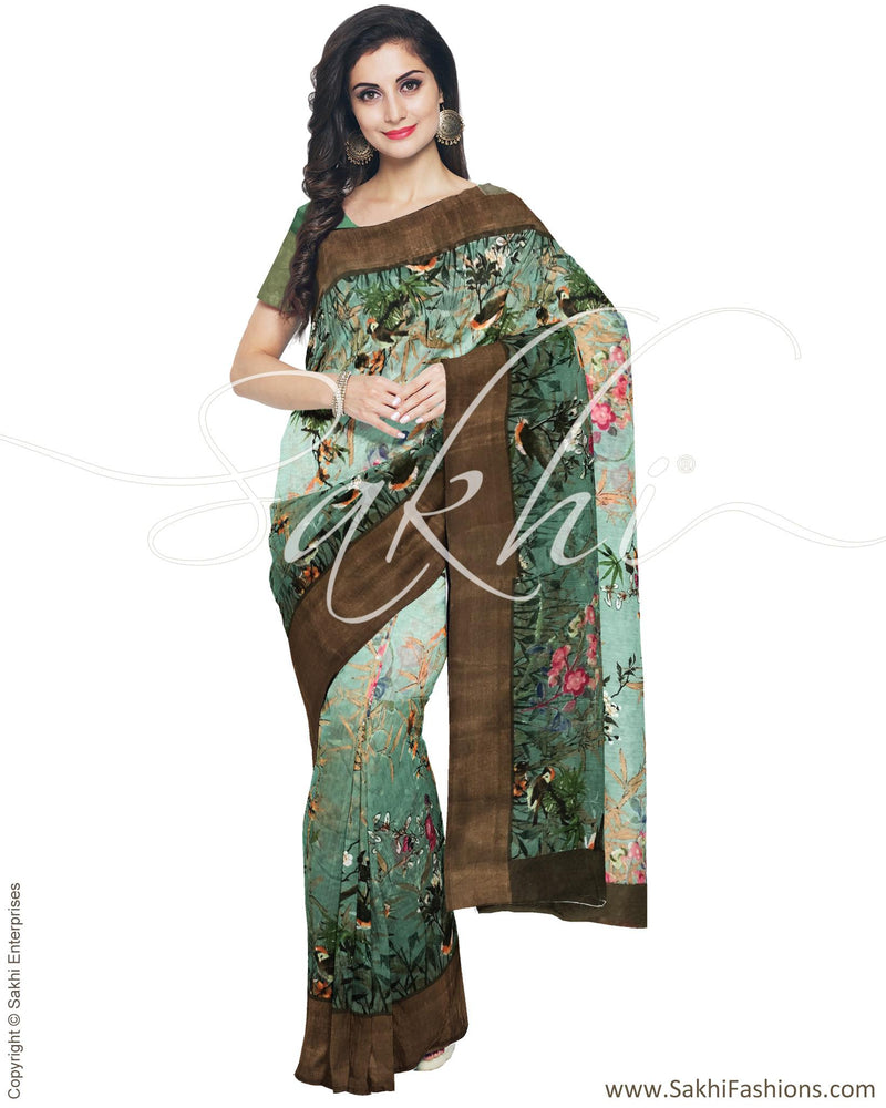 IMR-23339 - Green &  Blended Chanderi  Saree