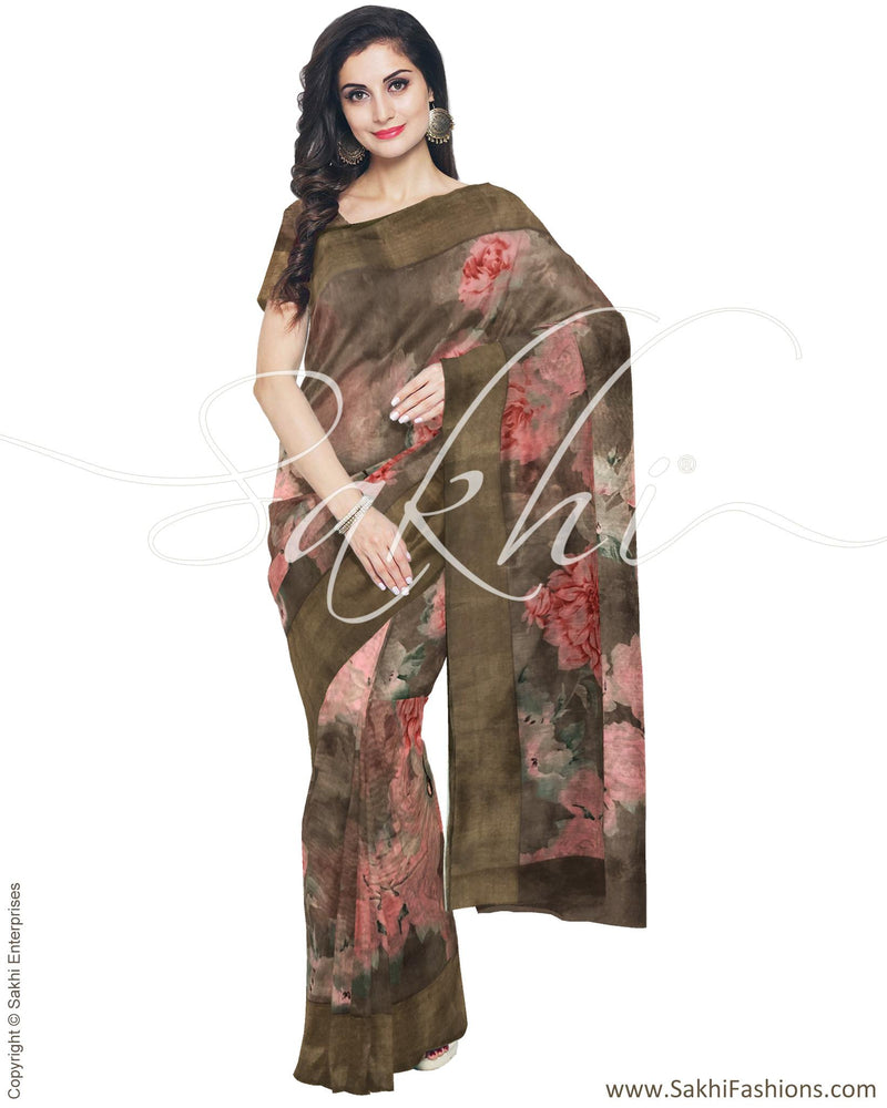 IMR-23344 - Rust &  Blended Chanderi  Saree