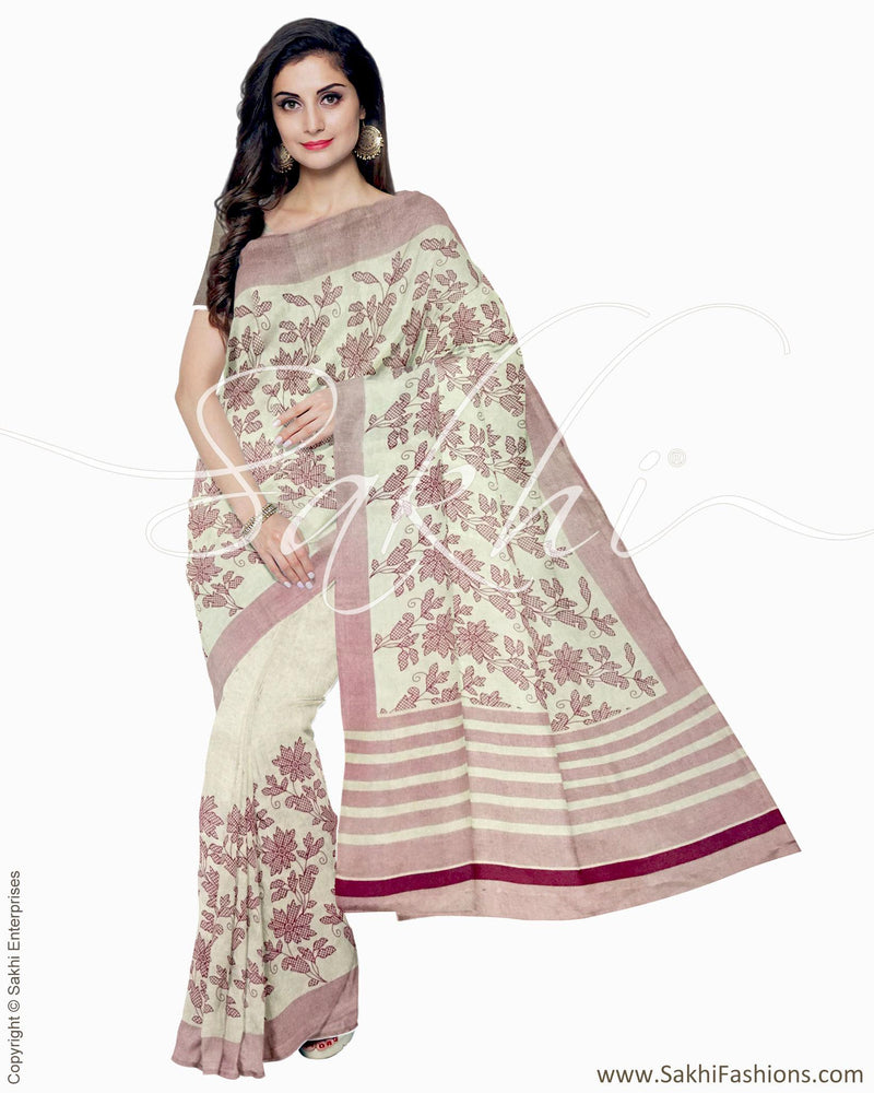 IMR-2357 - Beige & Purple Blended Tussar Saree