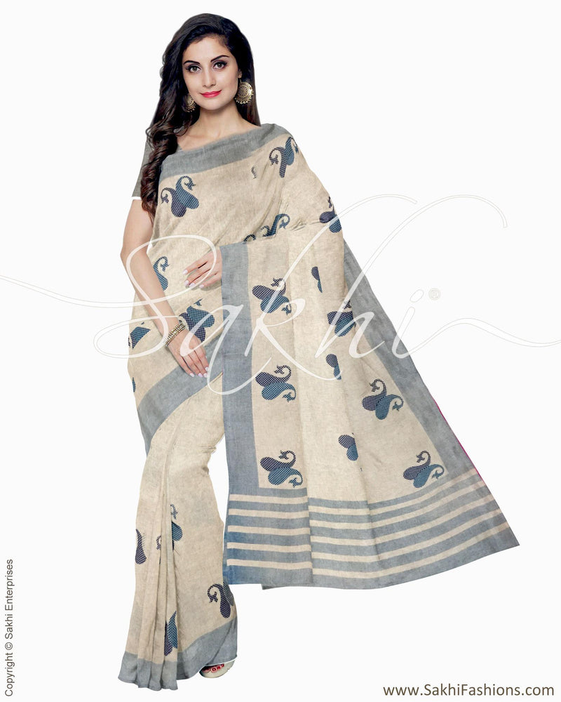 IMR-2377 - Beige & Blue Blended Tussar Saree