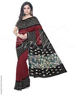 IMR-9796 - Maroon & Black Cotton Silk Saree