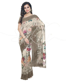 IMS-13235 - Beige &  Faux Linen Saree