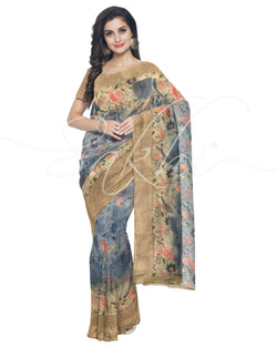 IMS-13241 - Blue &  Faux Linen Saree