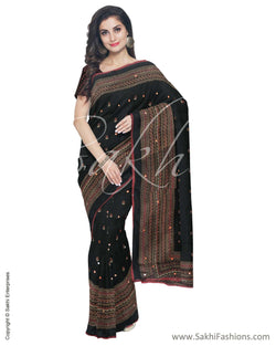 IMS-13258 - Black &  Faux Linen Saree