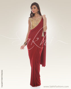 IS-0008 Maroon & Beige Lycra Saree