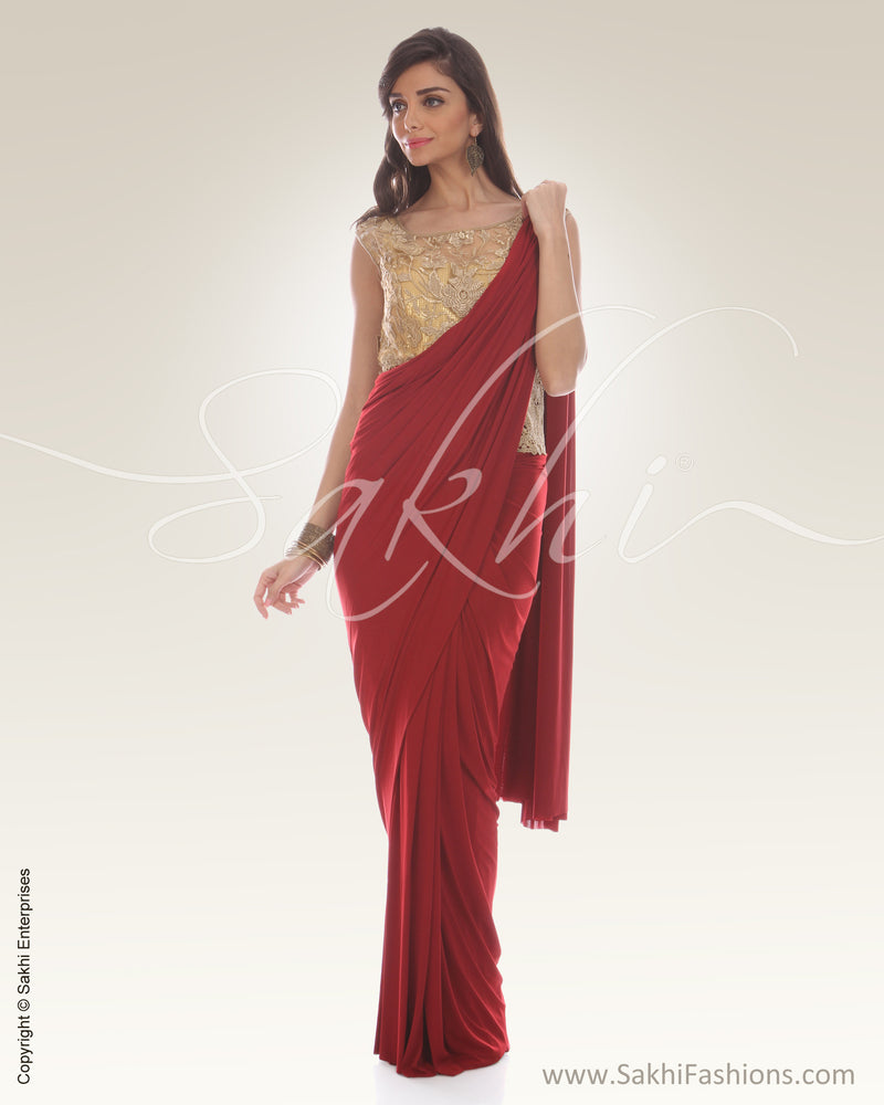 IS-0008 Maroon & Beige Lycra Saree