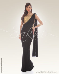 IS-0009 Black & Gold Lycra Saree