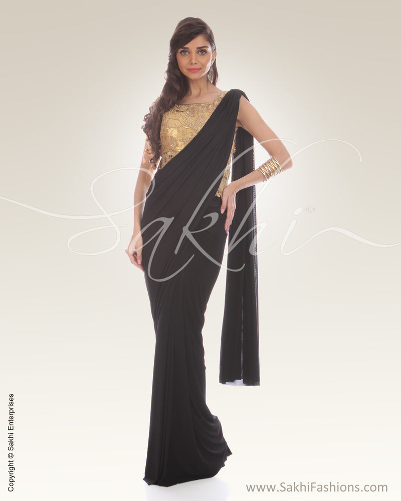 IS-0009 Black & Gold Lycra Saree