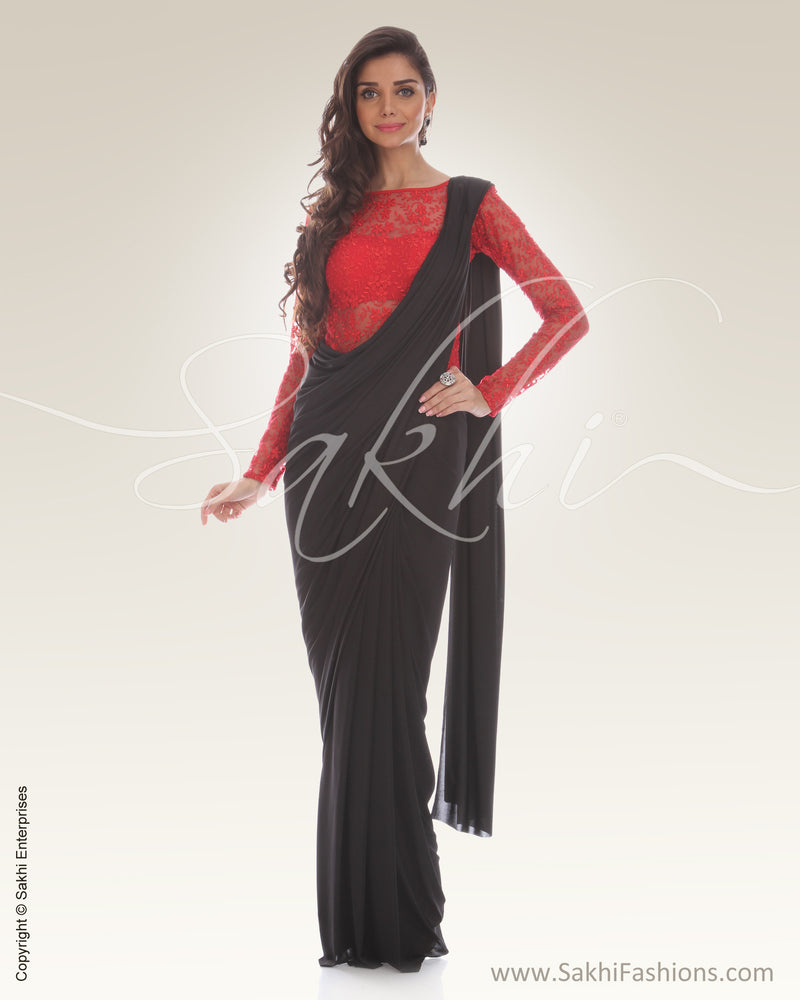 IS-0012 Black & Red Lycra Saree