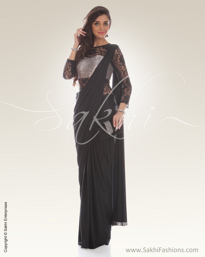 IS-0013 Black & Silver Lycra Saree