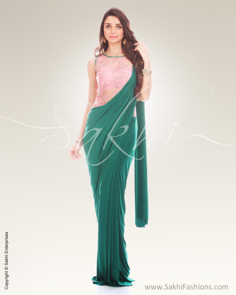 IS-0015 - Green & Pink Lycra Saree