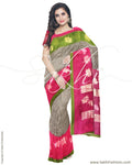 ISRO-14085 - White & Pink Blended Tussar Saree