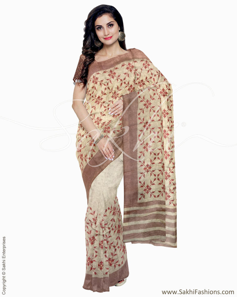 ITR-1248 - Beige & Red Blended Tussar Saree