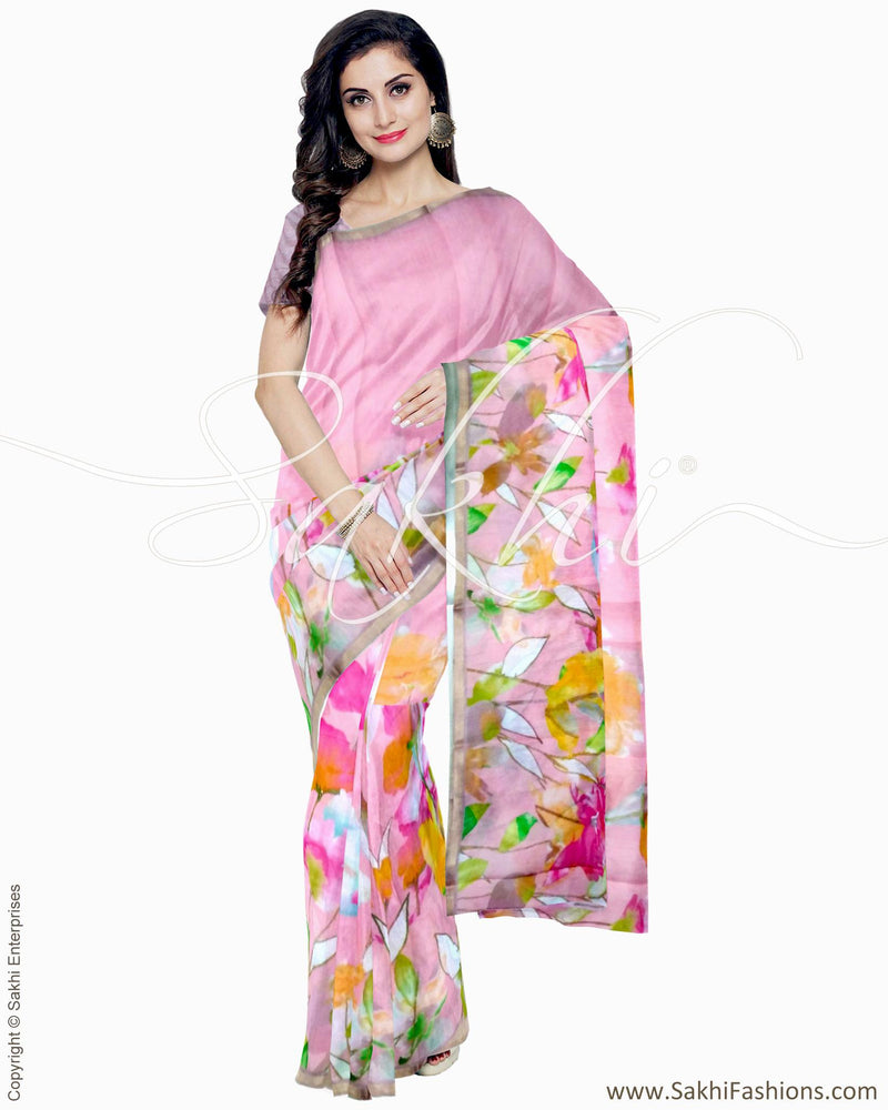 ITR-1273 - Pink & Multi Blended Tussar Saree