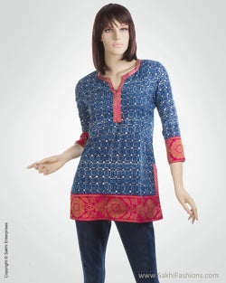 Blue & Pink Pure Cotton Kurti