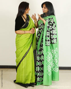 L12G-EEQ - Green & Black Pure Chanderi Silk Saree