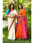 L15G-EEP - Cream & Green Pure Cotton Sarees