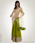 LHO-12396 - Green & Gold Net Lehenga