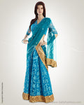 LHO-12399 - Blue & Beige Net Lehenga