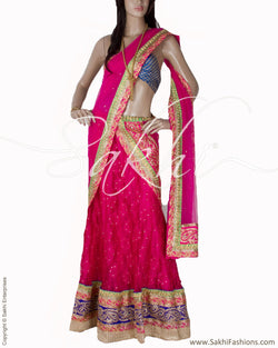 LHO-1607 - Pink & Multi Pure Banaras Net Lehanga