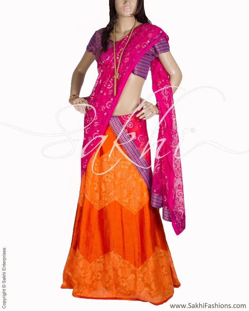 LHP-6493 - Orange & Pink Pure Silk Lehanga
