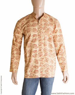 MRR-0717 - Beige & Maroon Pure Cotton Shirt
