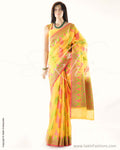 Yellow & Pink Kora Silk Saree