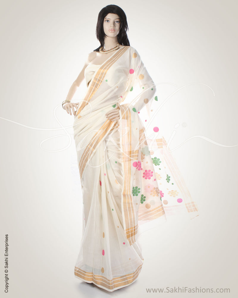 MS-0091 White & Gold Cotton Saree