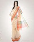 Cream & Orange Cotton Saree