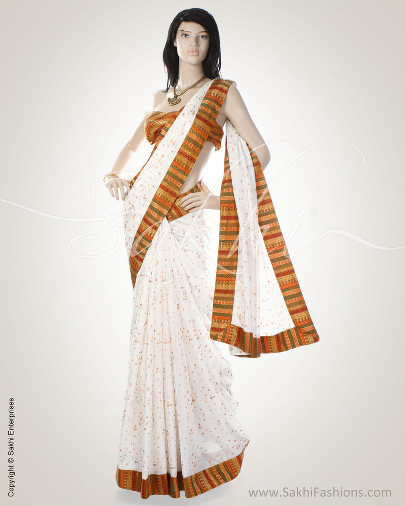 White & Multi Synthetic Silk Saree