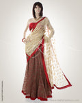 Cream & Brown Net Saree