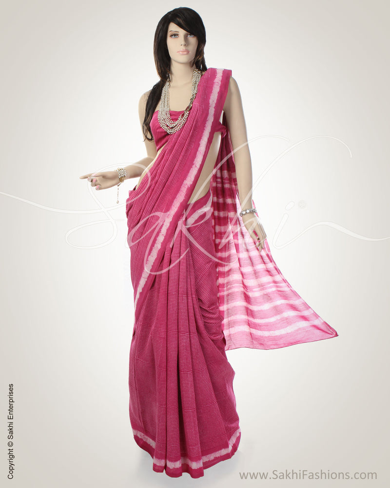 Pink & White Cotton Saree