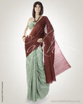 White & Brown Tussar Silk Saree