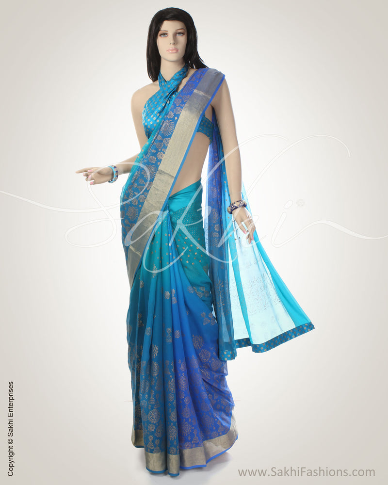 Green & Blue Synthetic Silk Saree