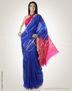 Blue & Pink Tussar Silk Saree