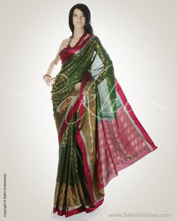 MS-0109 Green & Maroon Chanderi Silk Saree