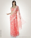 MS-0117 - Peach Embroidered Net saree