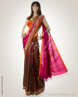 MS-0121 - Pink & Green Kanchi cut work saree