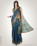 MS-0124 - Blue and Green printed Tussar saree
