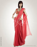 MS-2704 Peach & Gold Pure Crepe Silk Saree