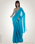 MS-2724 Blue & Gold Pure Crepe Silk Saree