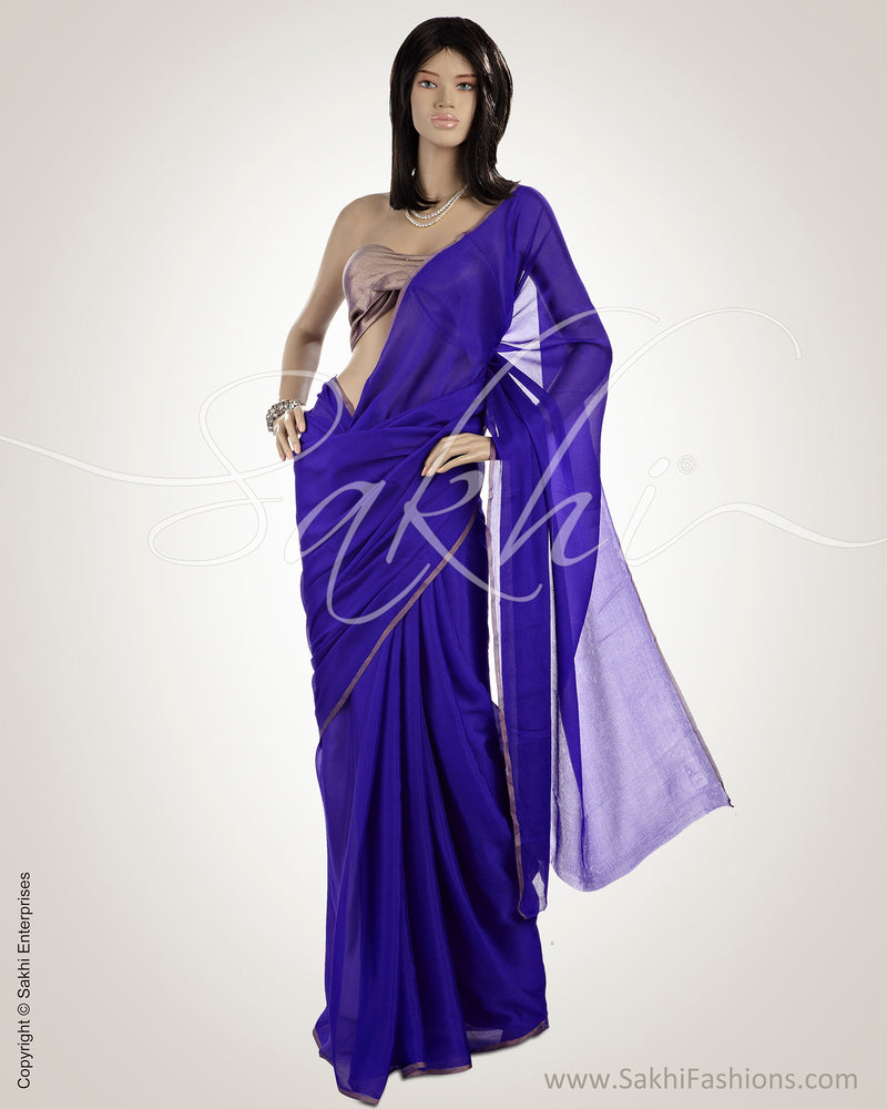 MS-2734 Blue & Gold Pure Crepe Silk Saree